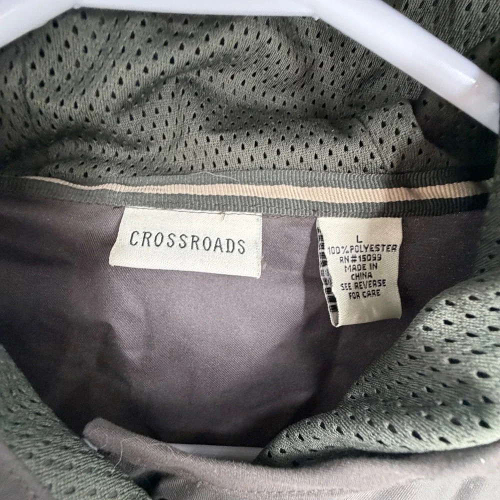 Crossroads Olive Green Hooded Rain Jacket Lightweight Snap‎ Front Womens L